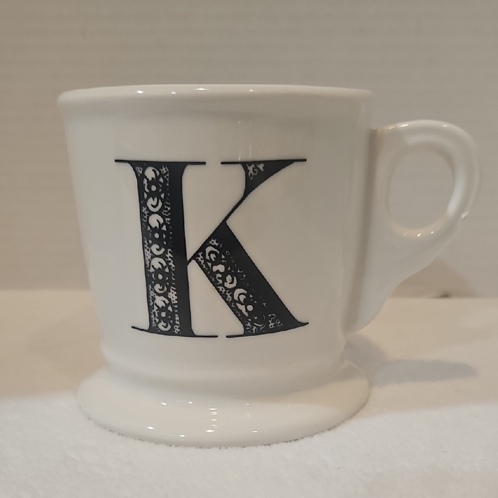 Anthropologie White Black Monogram Letter "K" Coffee Tea Mug